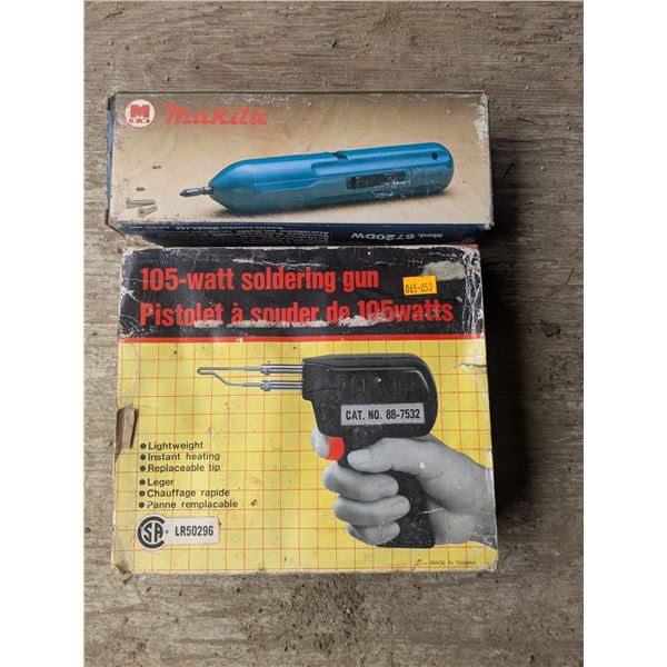Vintage makita electric screwdriver, with cord. Vintage solder gun