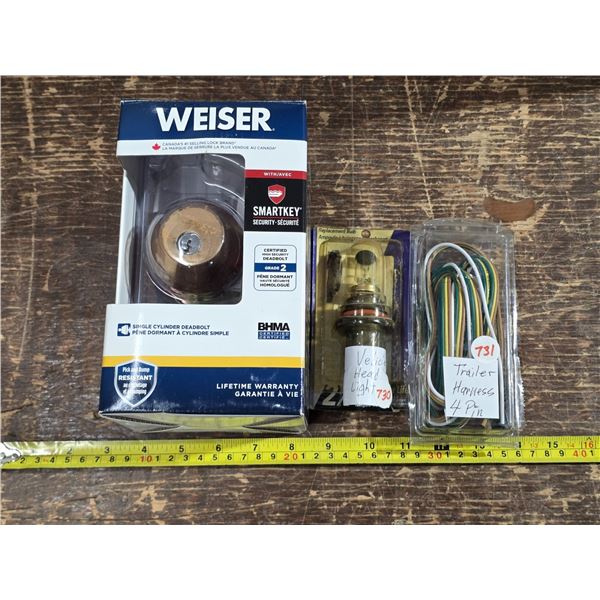 Door lock, trailer harness pins, car light bulb