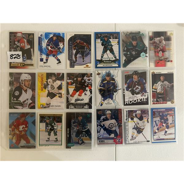 Assorted Rookie Cards - 2 Sheets (18 Hockey Cards)