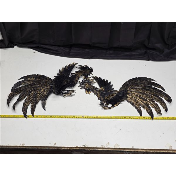 2 metal hanging rooster décor items- 21"L