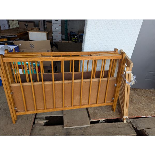 folding wooden crib with mattress