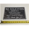 Image 1 : Black and White No Soliciting Tin Sign. (New)