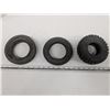 Image 1 : 3 small rubber tires, approximately  6" diameter, one solid