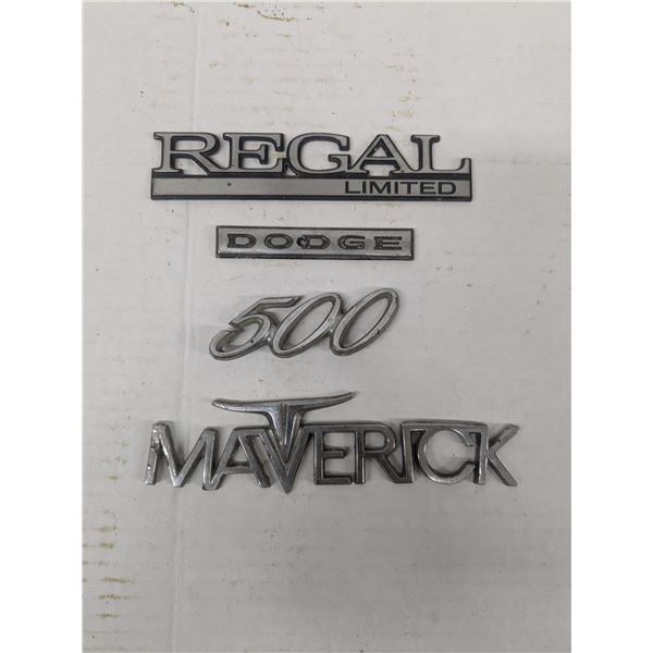 4 vehicle emblems- Regal limited, Dodge, 500, Maverick