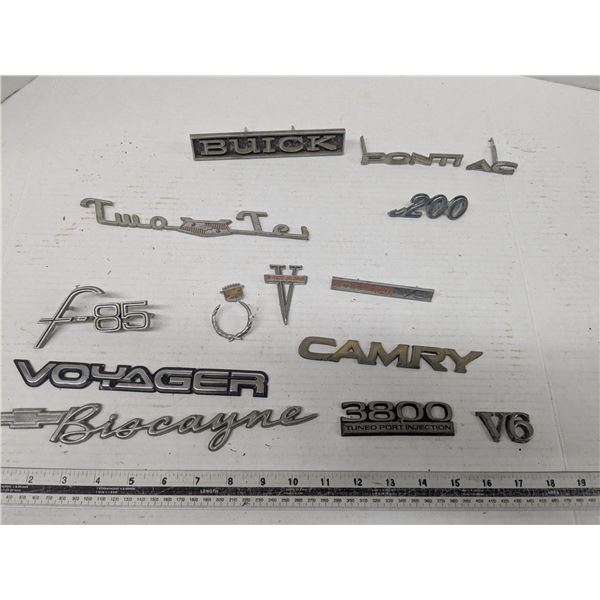 vehicle emblems, biscayne, voyager, camry, f-85, pontiac, buick