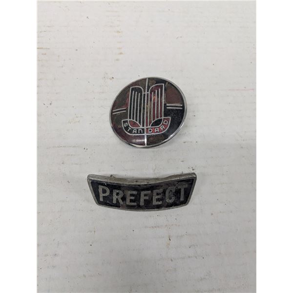 vintage emblems - Prefect, British standard. Both damaged