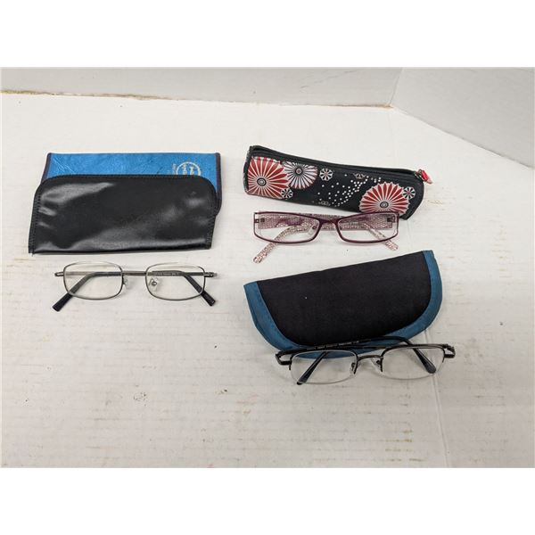 3 pairs reading glasses, +1.25, +1.75, 3rd not labelled