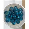 Image 3 : box of seashells and container of large glass marbles