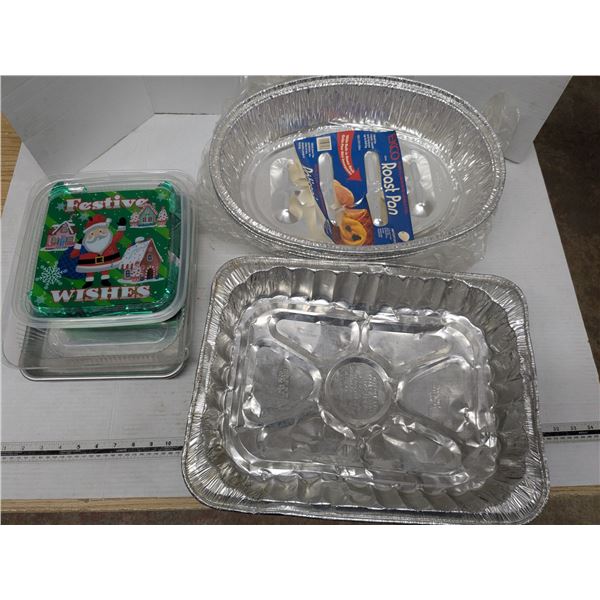 Disposable roast pans, 5 oval and two rectangle