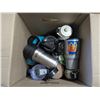 Image 2 : box of travel mugs and water bottles