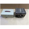 Image 1 : metal cash box with leather cassette tape storage case