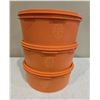 Image 1 : Set of 3 vintage Tupperware Servalier canisters with lids. Bright tangerine orange, 1205-3.  Like ne
