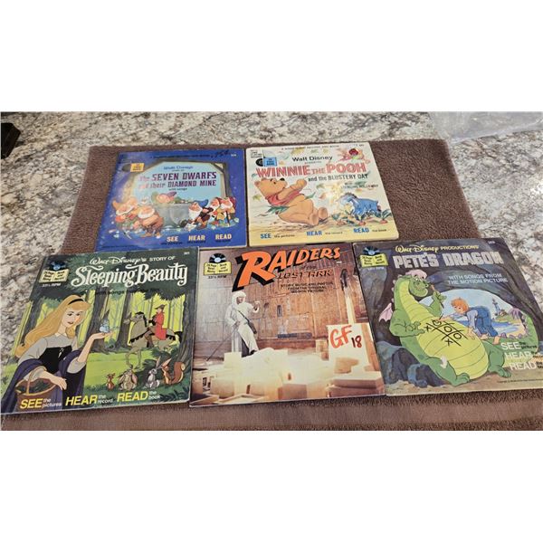 Lot of 5 vintage 24 page Read-Along book and records.