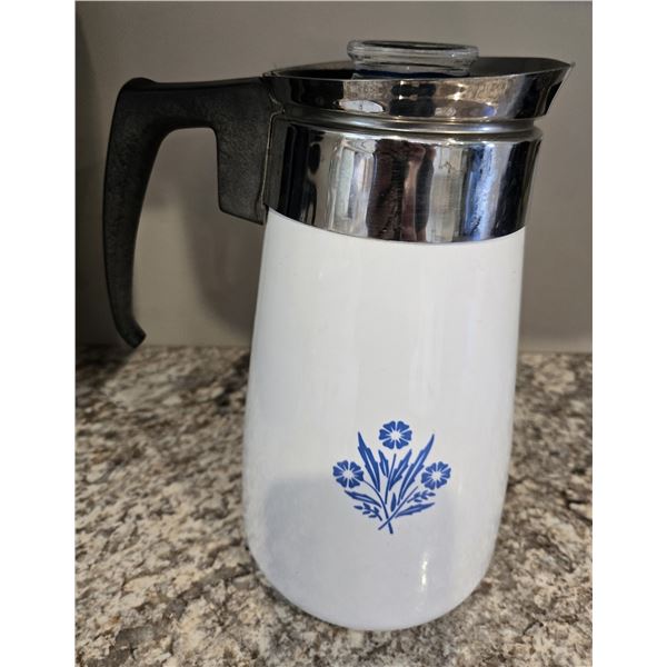 Vintage Corning Ware Blue Cornflower 9 cup coffee percolator - complete.  Very nice cond.