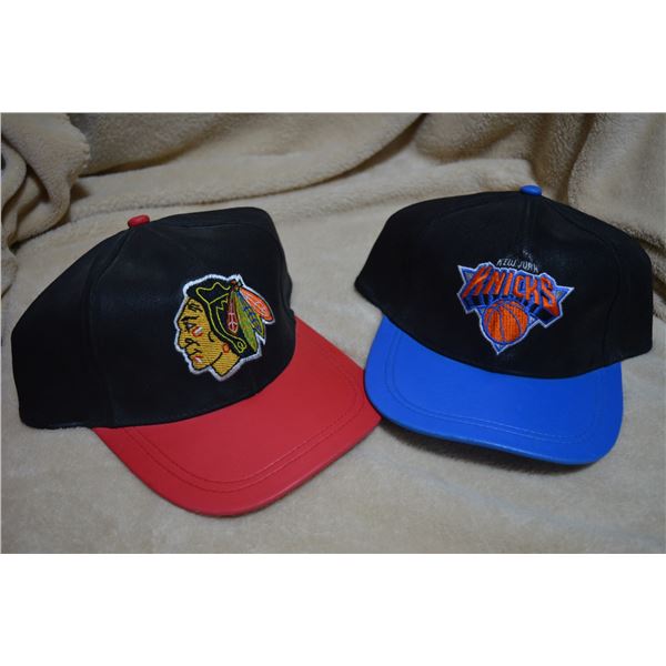 Collector Leather Ball Caps, Knicks & Black Hawks