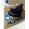 Image 1 : box of vehicle parts, mudflap, oil filter, wheel nuts