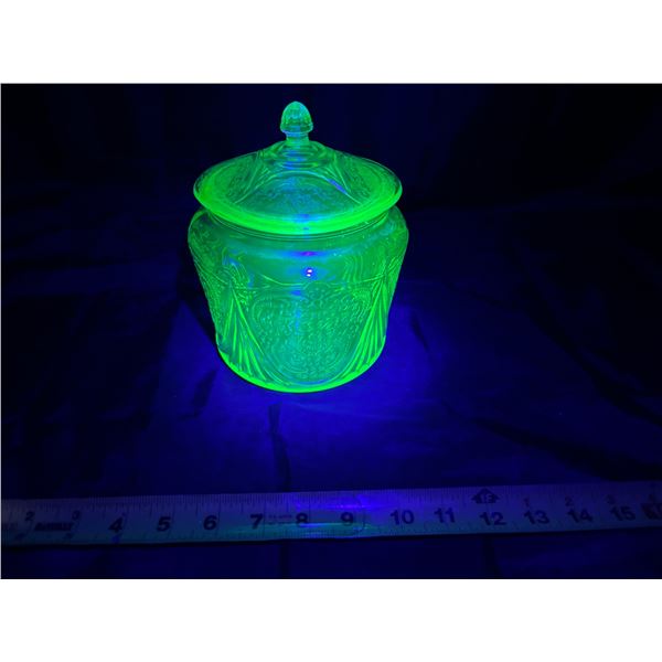 Vintage Uranium Glass Jar with Lid