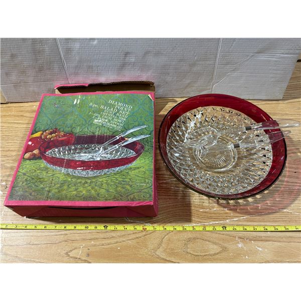 Diamond Point 3 Piece Salad Set, Ruby Band Diamond Point