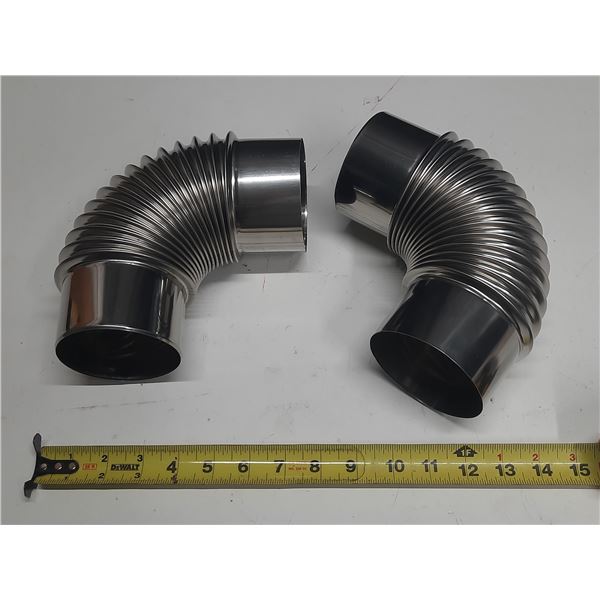 (2) Stainless steel 90-degree elbow pipes, commonly used for stove or chimney ventilation. (New)
