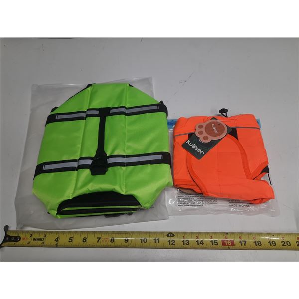 Neon Green Dog Life Jacket (Size Medium) and Orange Kuoser reflective safety vest for dogs. (Size Sm