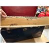 Image 5 : Vintage storage trunk features a dark blue exterior with reinforced metal edges. (Height 19" X Lengt