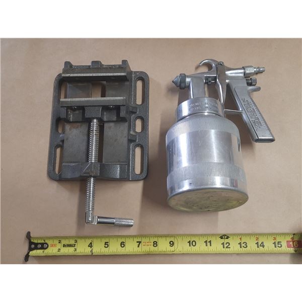 Vintage Craftsman syphon-type paint spray gun and cast iron drill press.