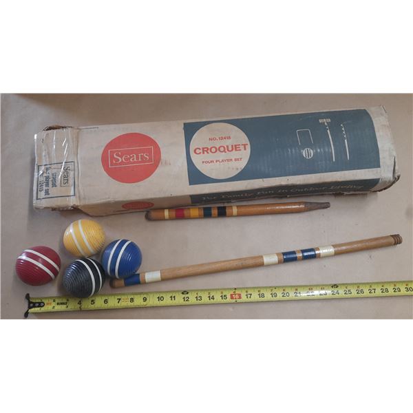 Vintage Sears No. 12415 Croquet Four Player Set in its original box. (Look Like Never Used)