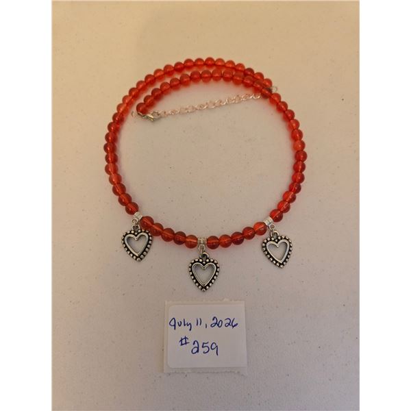 Red Necklace with Heart Charms