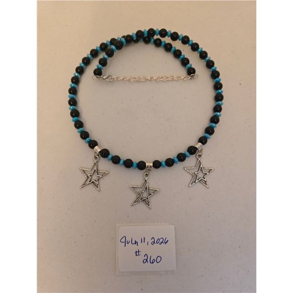 Black and Teal Necklace with Star Charms