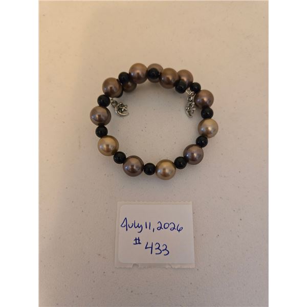 Brown Pearl and Black Beaded Bracelet