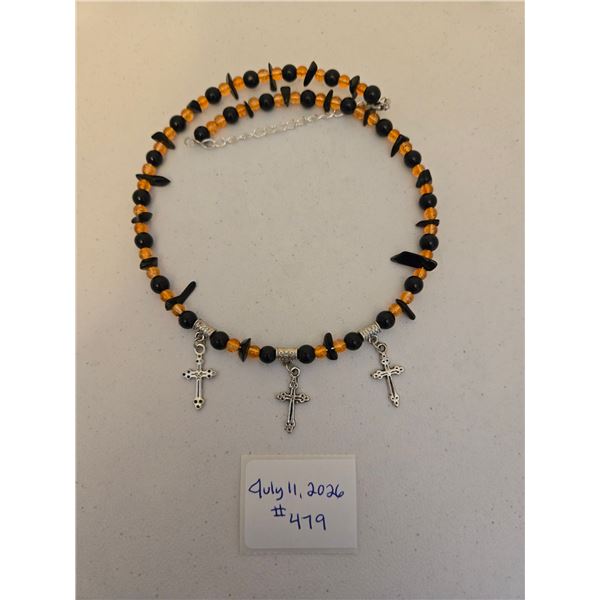Black and Orange with Cross Charms Necklace