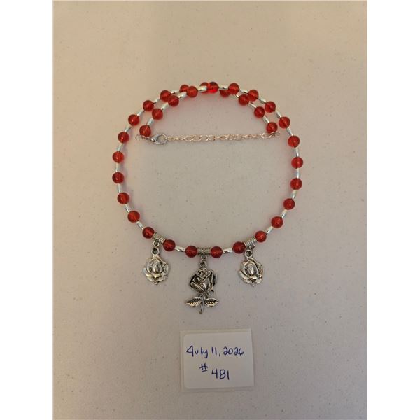 Red Necklace with Rose Charms