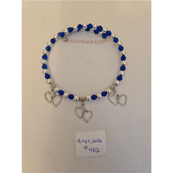 Blue and Silver Necklace with Heart Charms