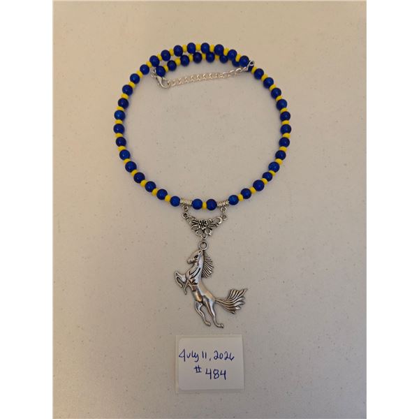 Blue and Yellow Necklace with Horse Charm