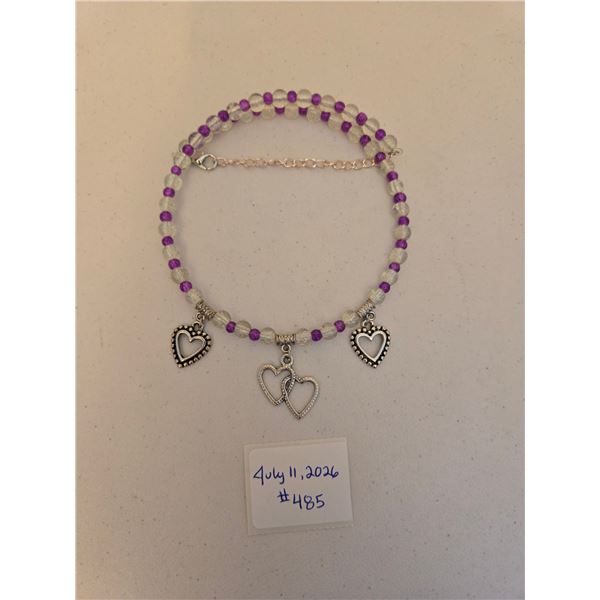 Purple and Clear Necklace with Heart Charms