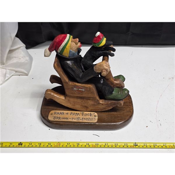 Hand carved statue of harley rider