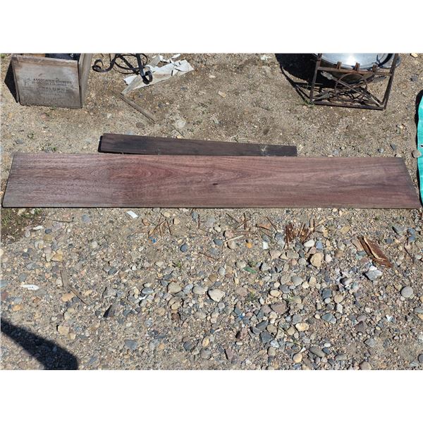 2 pieces of purple wood boards- 1" by 12" by 6' and 1" by 4' by 37"