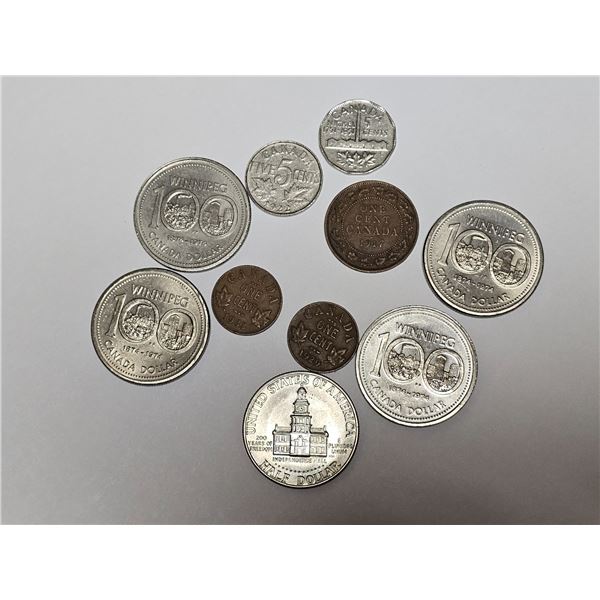 Assorted Coin Lot – Large Penny, “Winnipeg 100” Canadian Dollar, King Geo