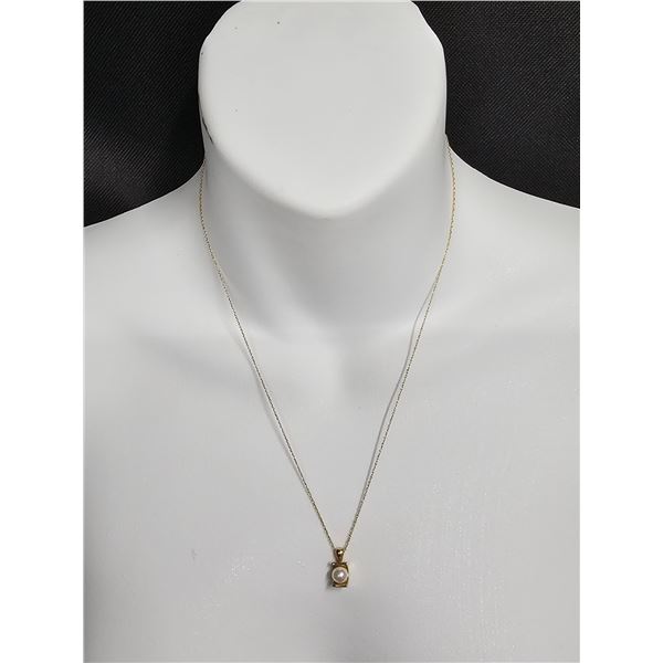 “10K” Marked Gold Chain and “10K” Pendant w/ Pearl Accent (Unver