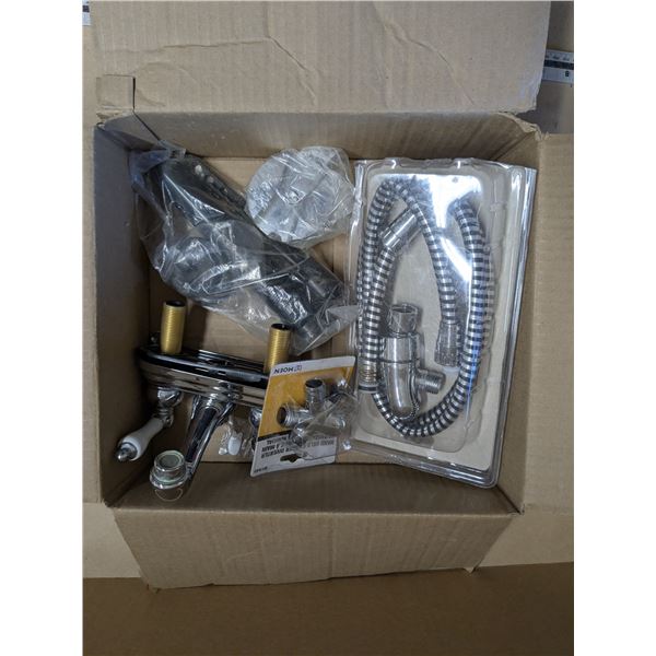 Bathroom reno supplies, faucet, drain, shower hose