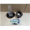 Image 1 : mixed lot, belt, saucer, glass bottle, fitness tracker