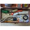 Image 2 : vintage metaql tackle box, trays removed, used as craft/tool box. With supplies