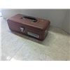 Image 4 : vintage metaql tackle box, trays removed, used as craft/tool box. With supplies