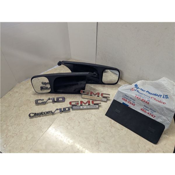 clip on tow mirrors, truck quarter panel emblems, plastic grill cover clip ons