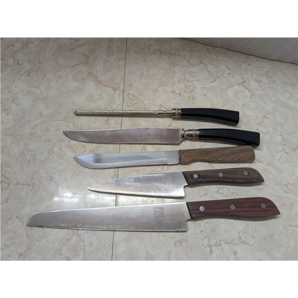 mixed kitchen knives with honing rod