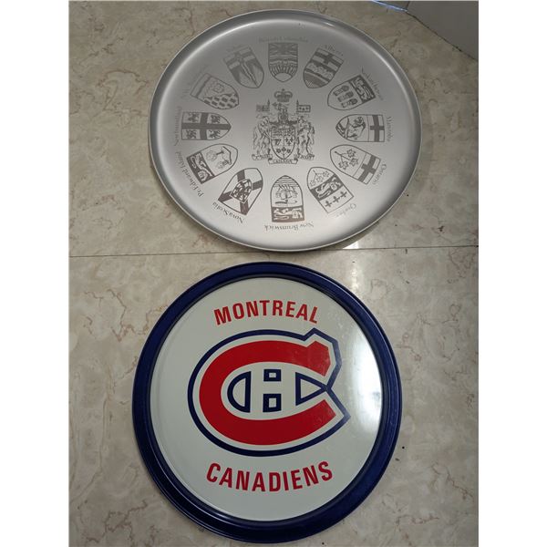 2 serving platters, canadiens and pre 1999 provincial crests