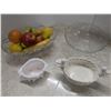 Image 1 : 2 glass fruit bowls with fake fruit, 2 ceramic/porcelain candy dishes