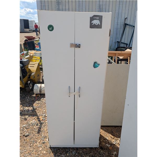 White cabinet, 24"x12"x60", locked, no key