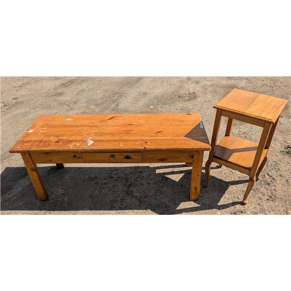 coffee table (56"x22"x22", paint on top), 2 level end table (16"x16"x31")
