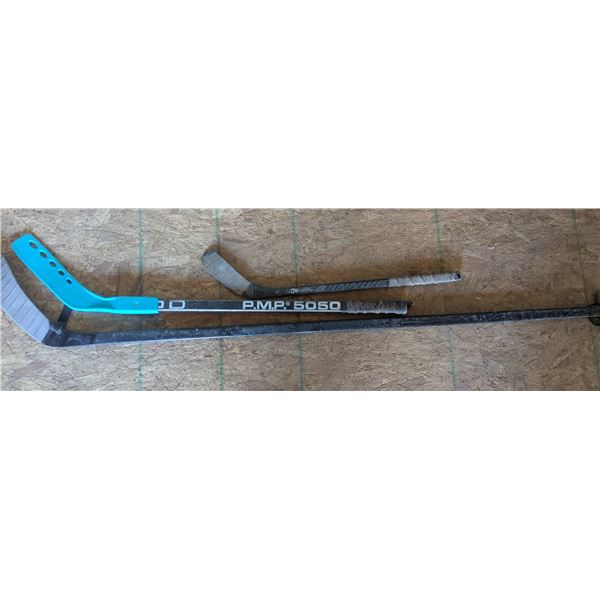 3 hockey sticks, 1 at 60", 2 minis,